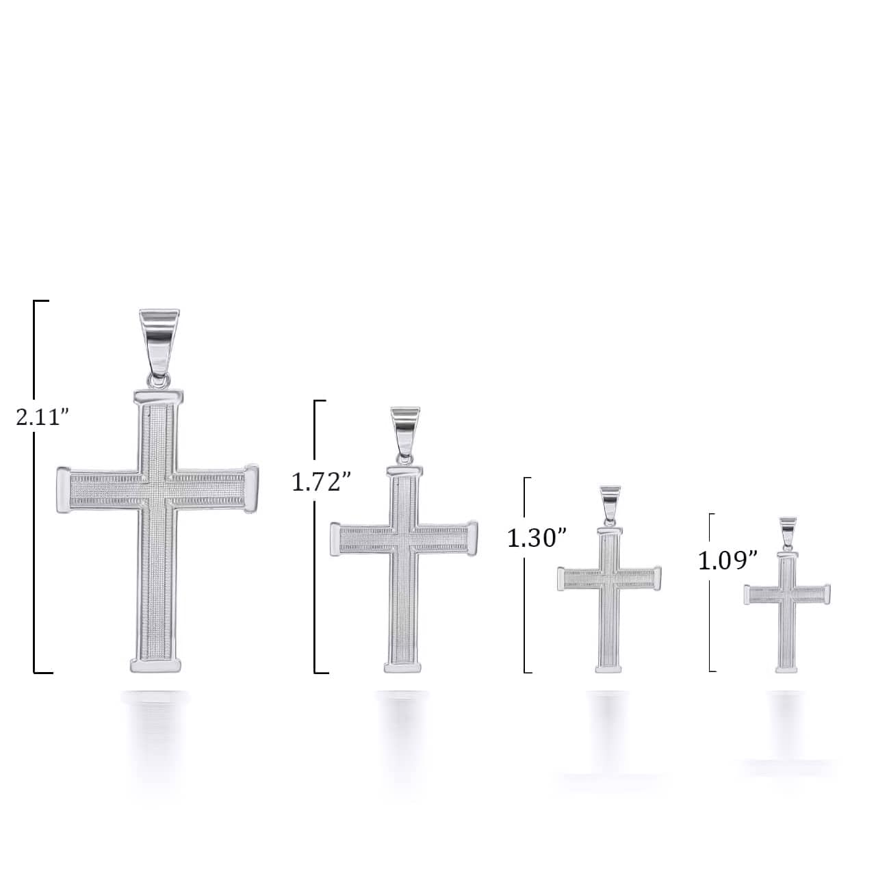 Sterling Silver Beaded Cross Pendant Necklace — Height: 1.3", view 3