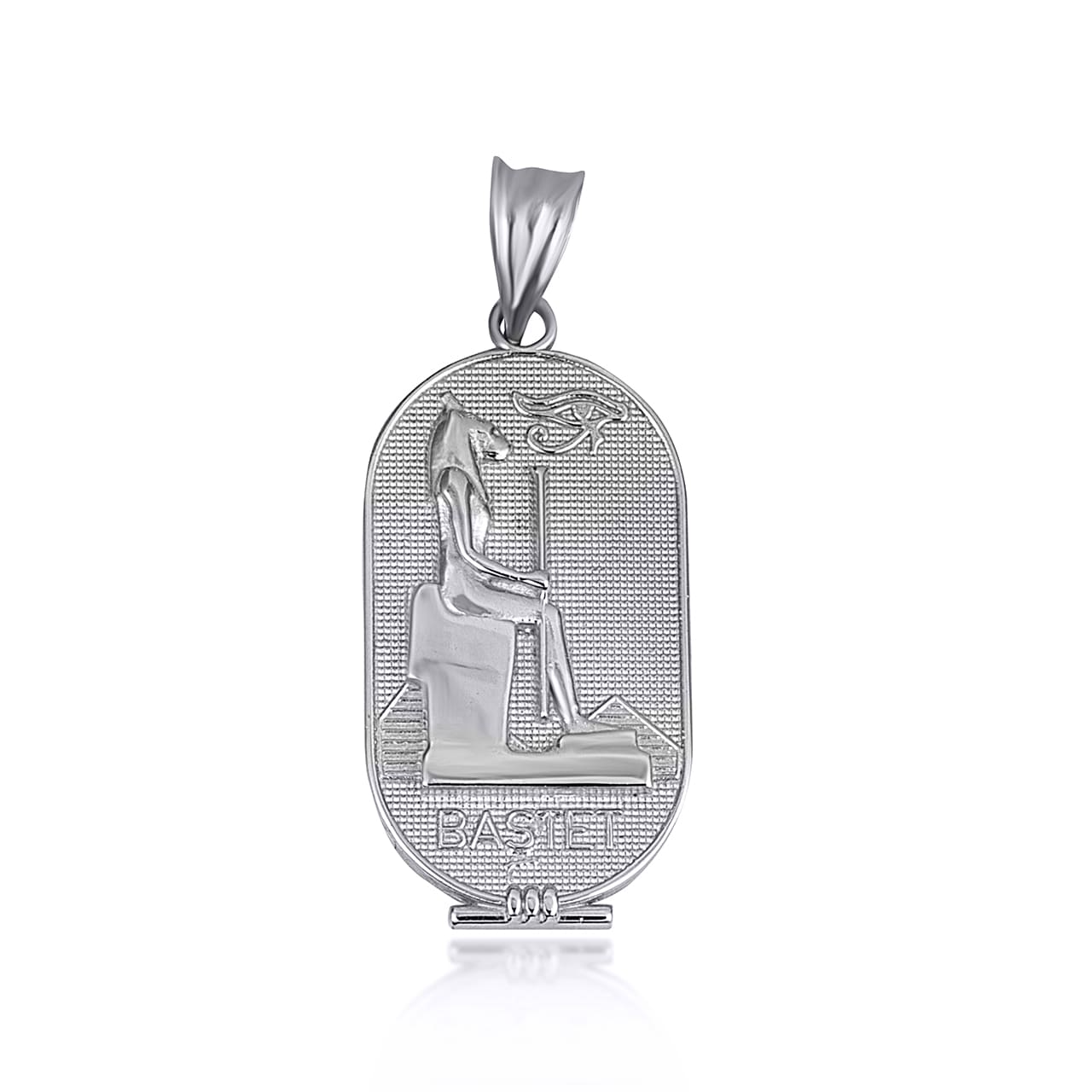 Sterling Silver Beaded Egyptian Goddess Bastet Oval Medallion Pendant Necklace