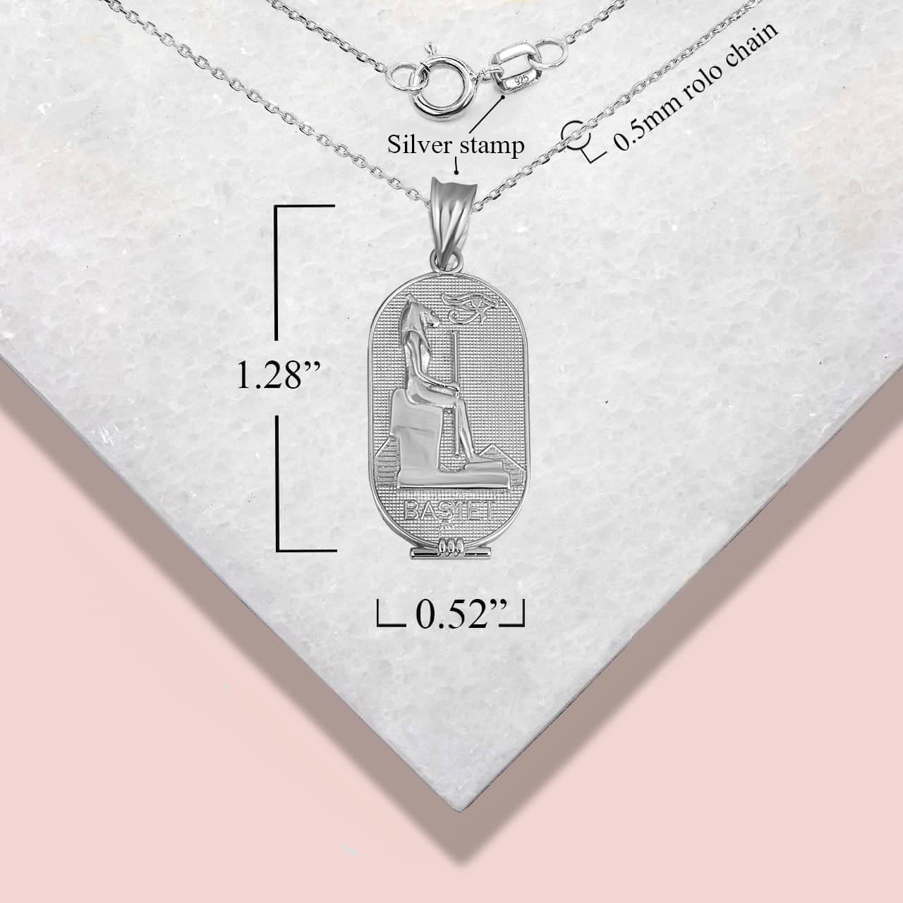 Sterling Silver Beaded Egyptian Goddess Bastet Oval Medallion Pendant Necklace, view 4