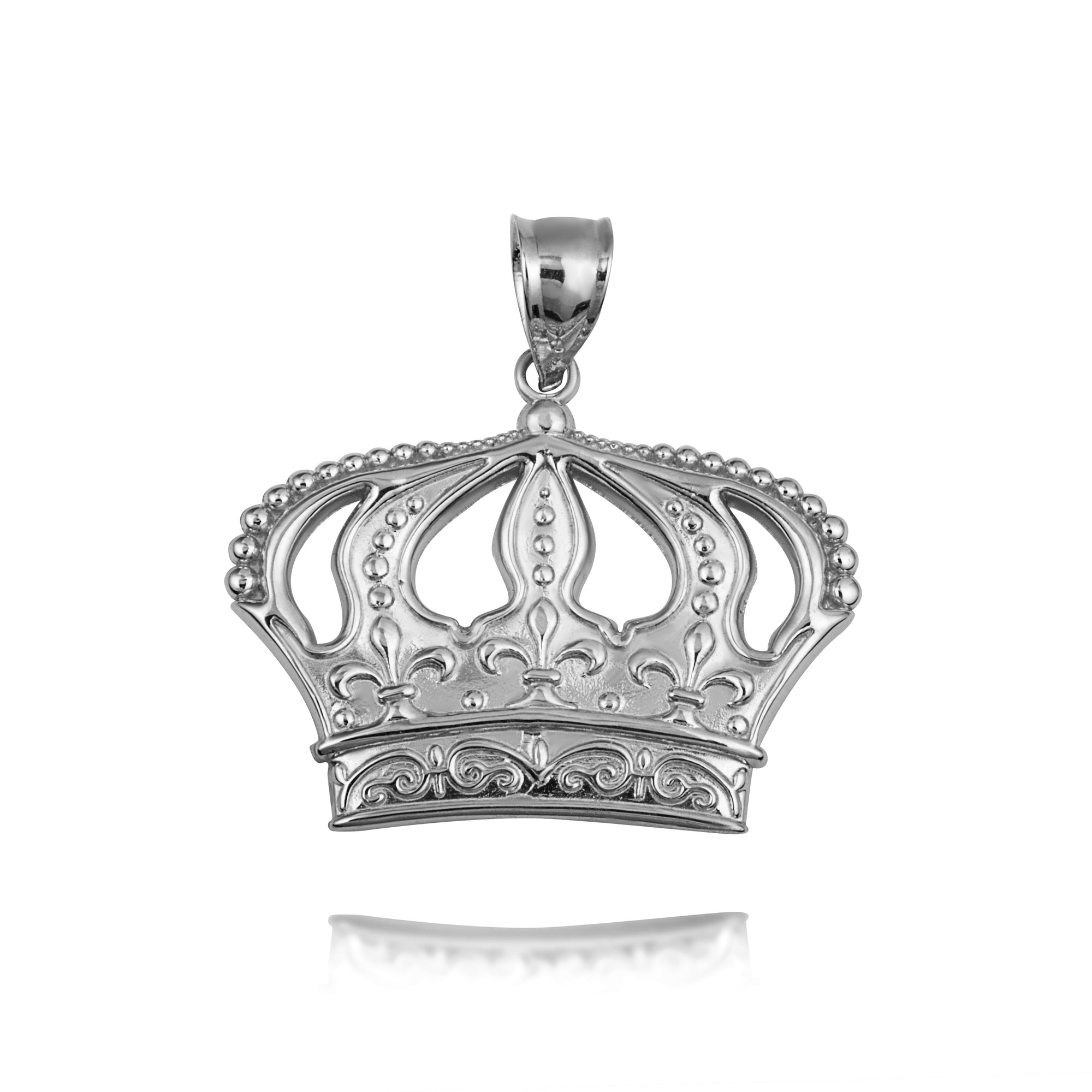 Sterling Silver Beaded French Fleur-de-lis Crown Victorian Filigree Pendant Necklace