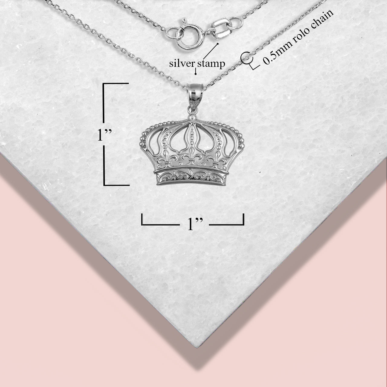 Sterling Silver Beaded French Fleur-de-lis Crown Victorian Filigree Pendant Necklace, view 3