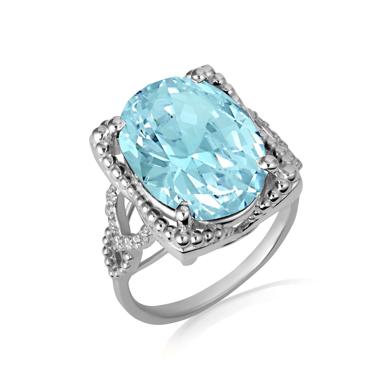 Sterling Silver Beaded Oval Gemstone Chevron Ring, view 4