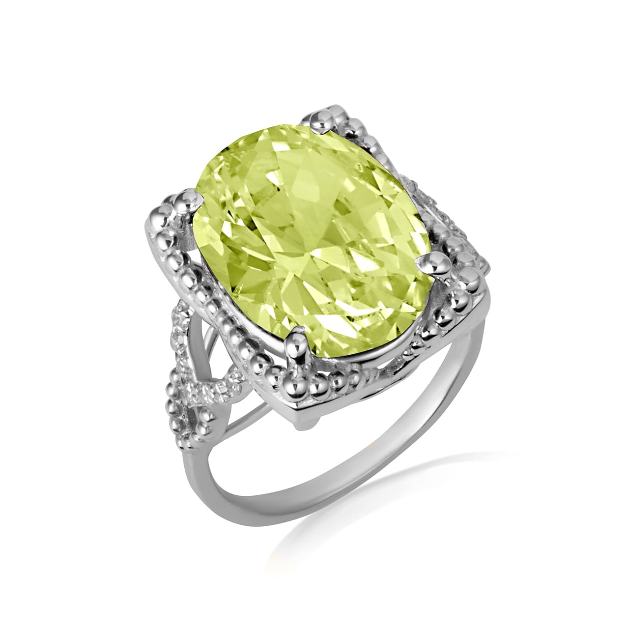Sterling Silver Beaded Oval Gemstone Chevron Ring, view 7