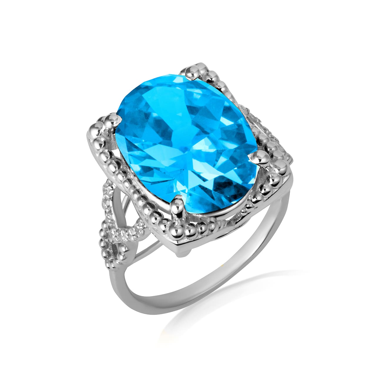 Sterling Silver Beaded Oval Gemstone Chevron Ring, view 9