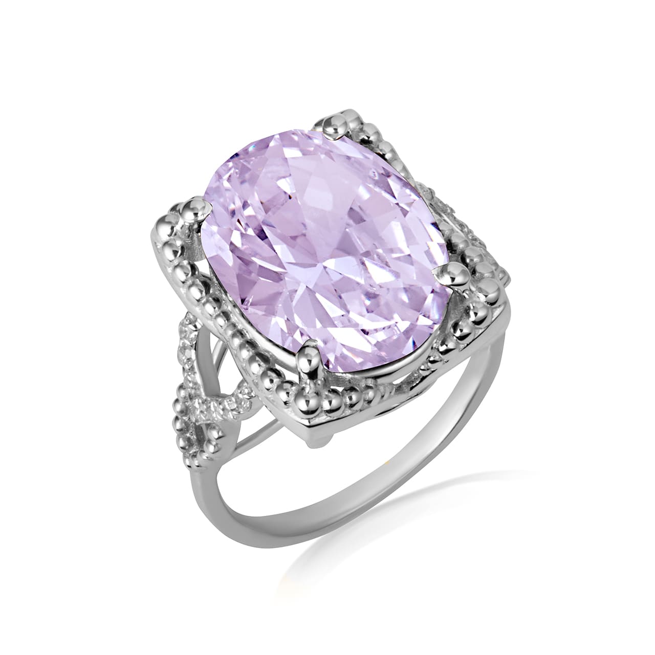 Sterling Silver Beaded Oval Gemstone Chevron Ring, view 10