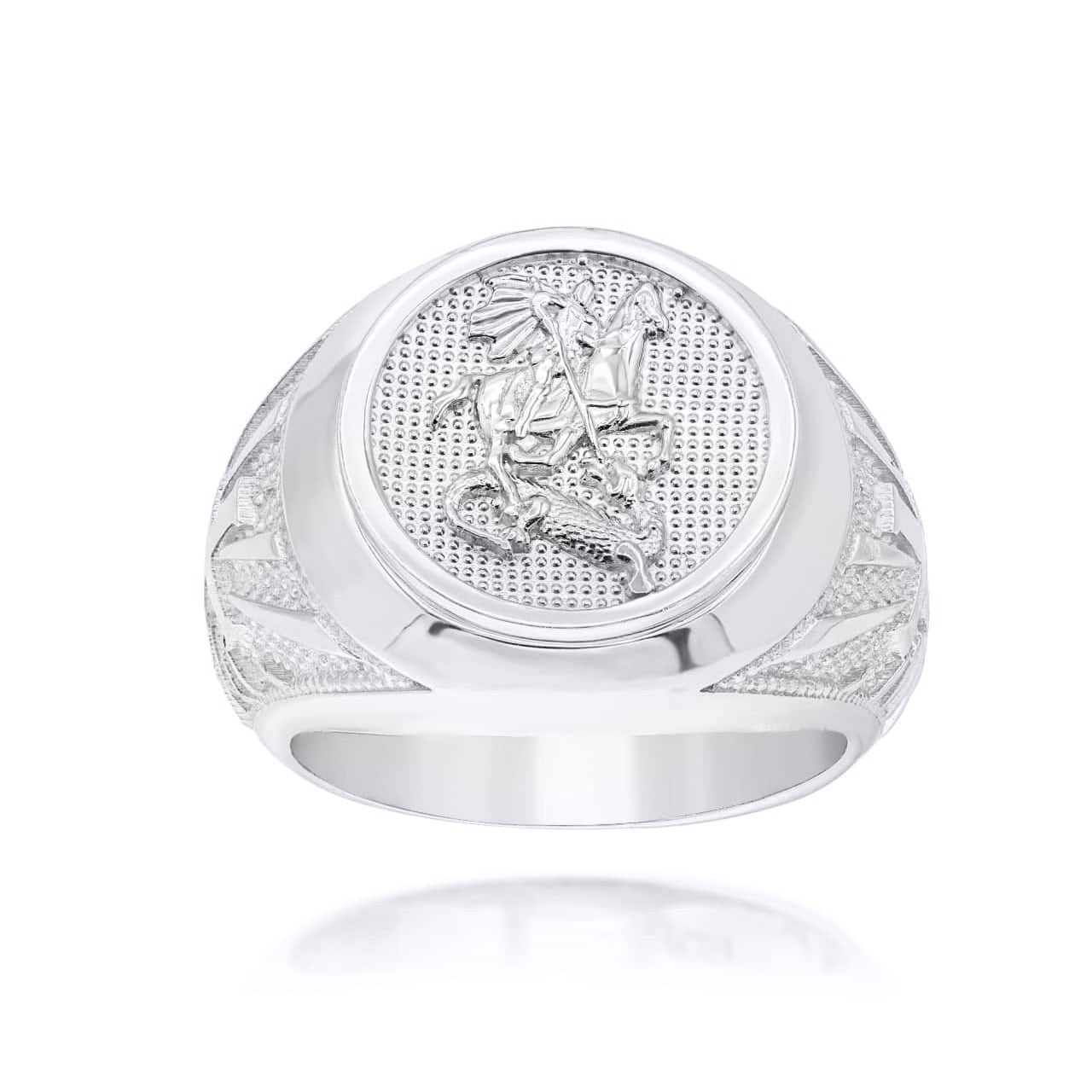 Sterling Silver Beaded Patron Saint George Dragon Cross Signet Ring