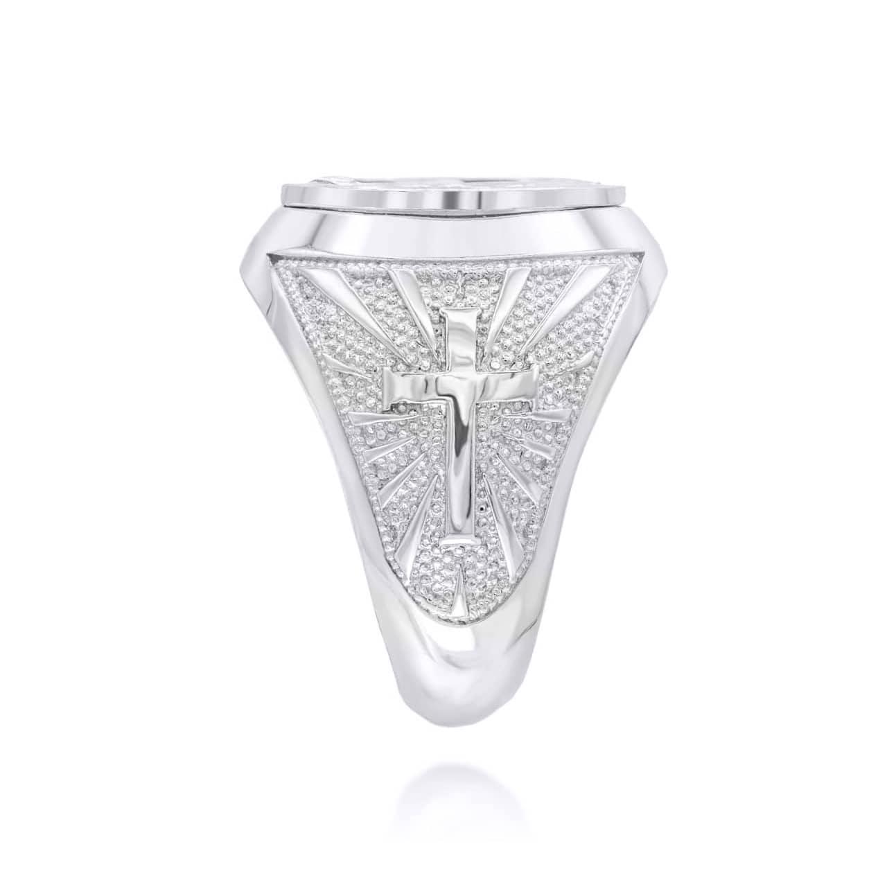Sterling Silver Beaded Patron Saint George Dragon Cross Signet Ring, view 5