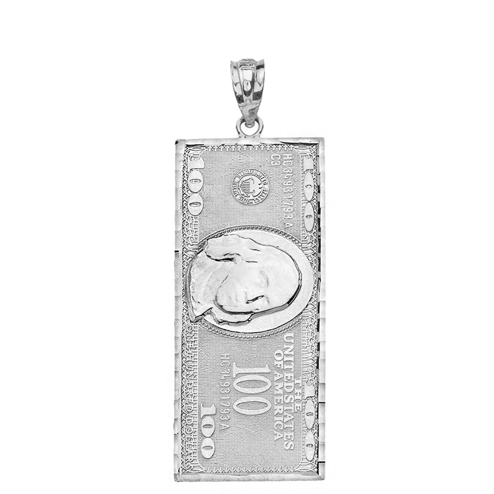 Sterling Silver Benjamin Franklin United States American Hundred Dollar Bill Pendant Necklace (Large), view 2