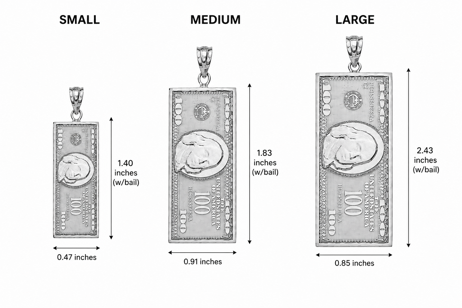 Sterling Silver Benjamin Franklin United States American Hundred Dollar Bill Pendant Necklace (Large), view 4