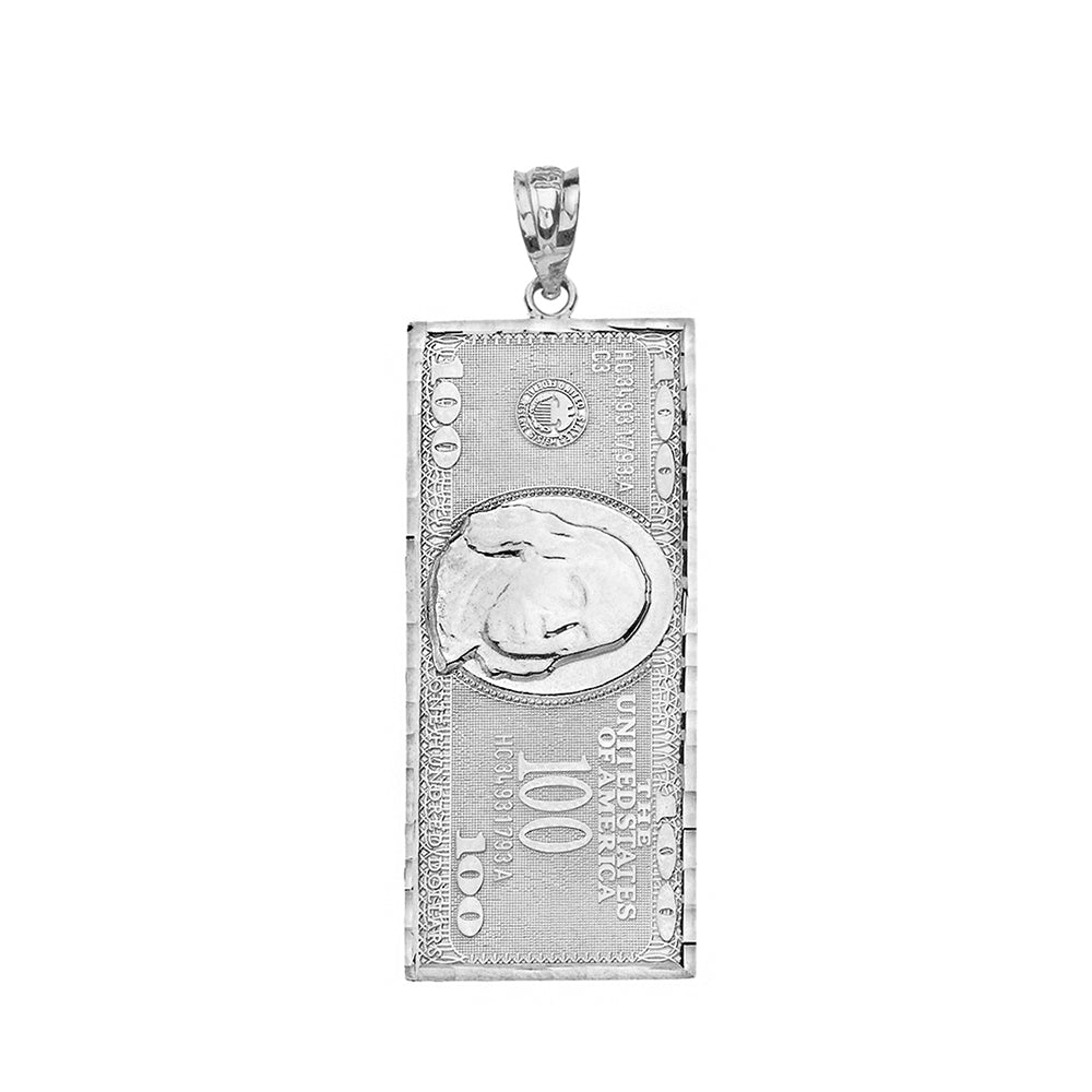 Sterling Silver Benjamin Franklin United States American Hundred Dollar Bill Pendant Necklace (Medium), view 2