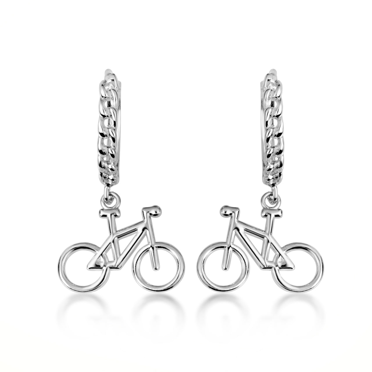Sterling Silver Bicycle Cuban Link Huggie Hoop Earrings