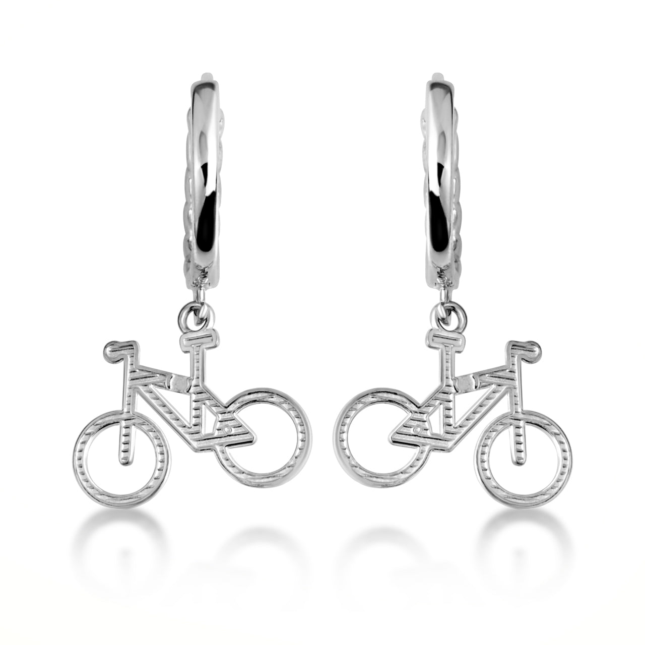 Sterling Silver Bicycle Cuban Link Huggie Hoop Earrings, view 5