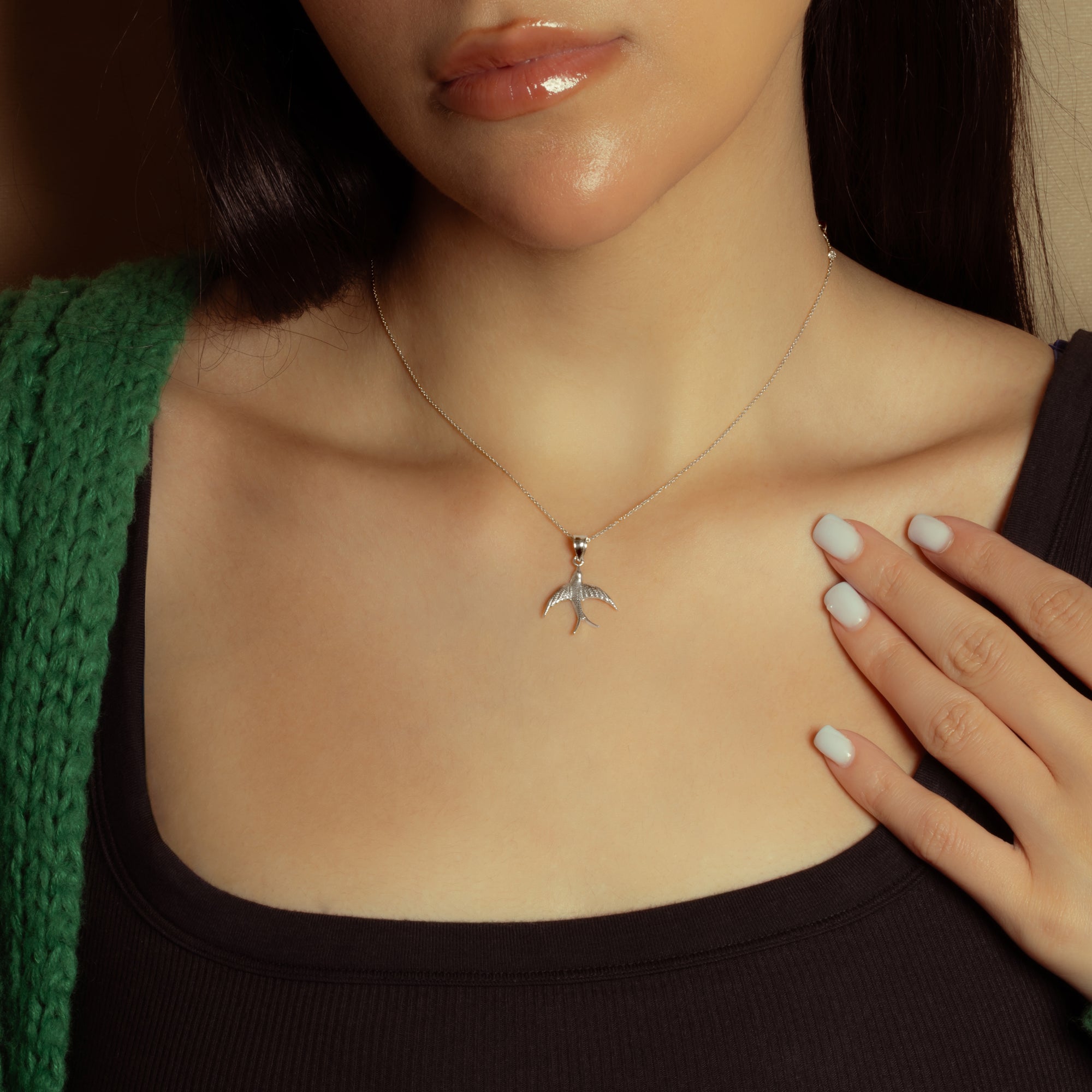 Sterling Silver Bird Pendant Necklace, view 3