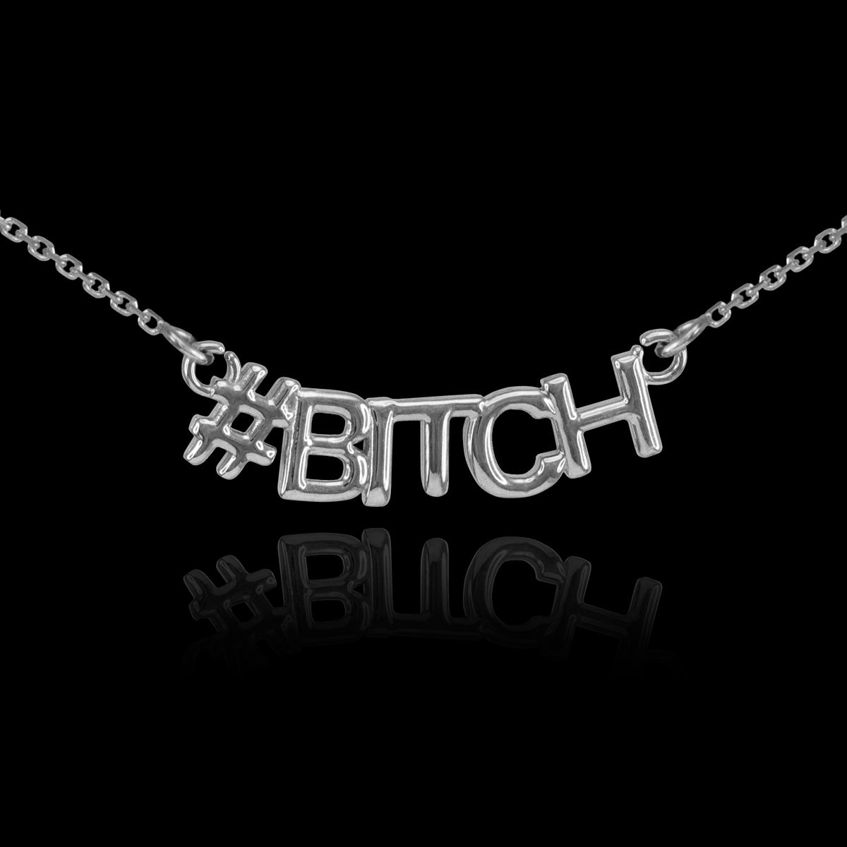 Sterling Silver "#BITCH" Hashtag Necklace, view 2