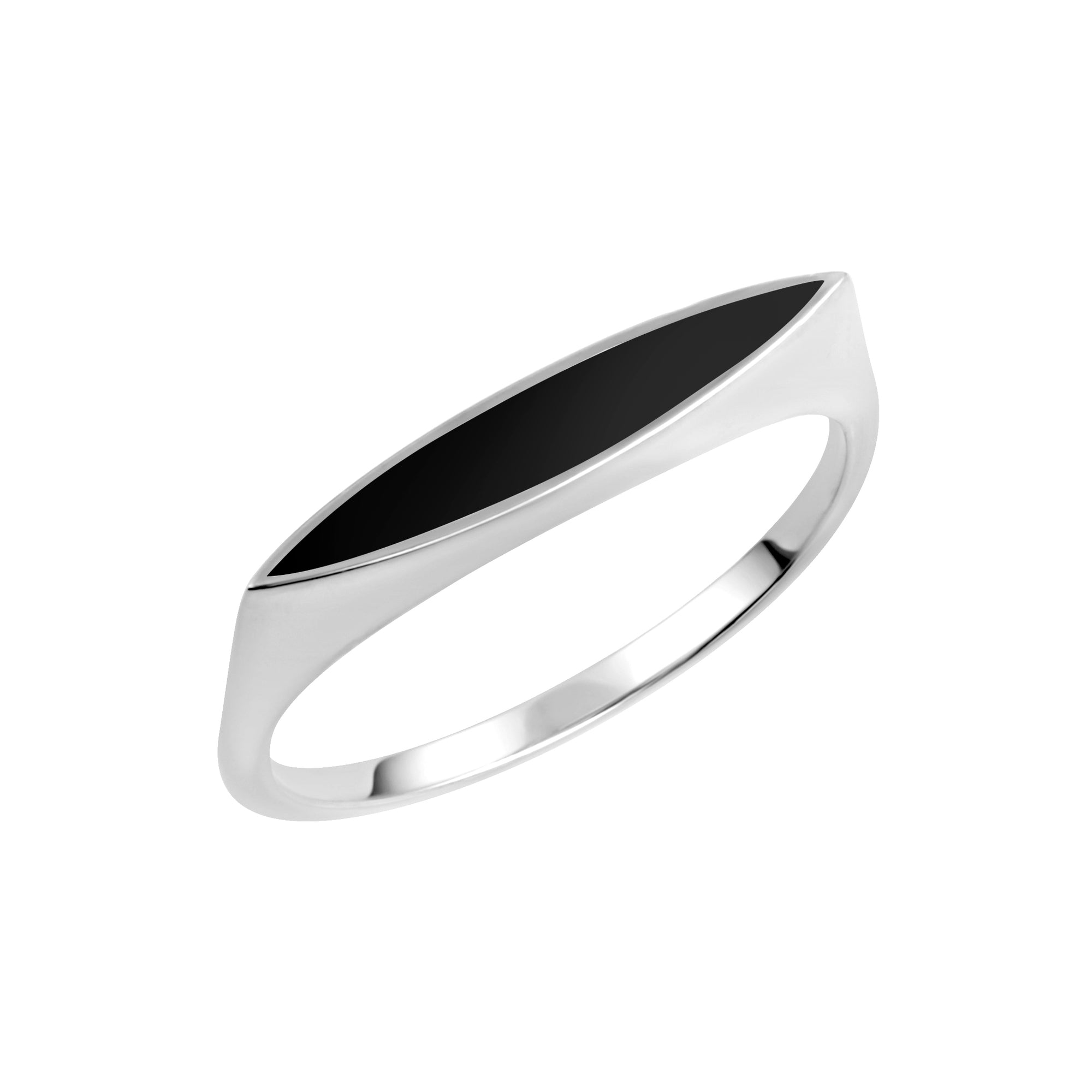 Sterling Silver Black Enamel Marquise Signet Ring