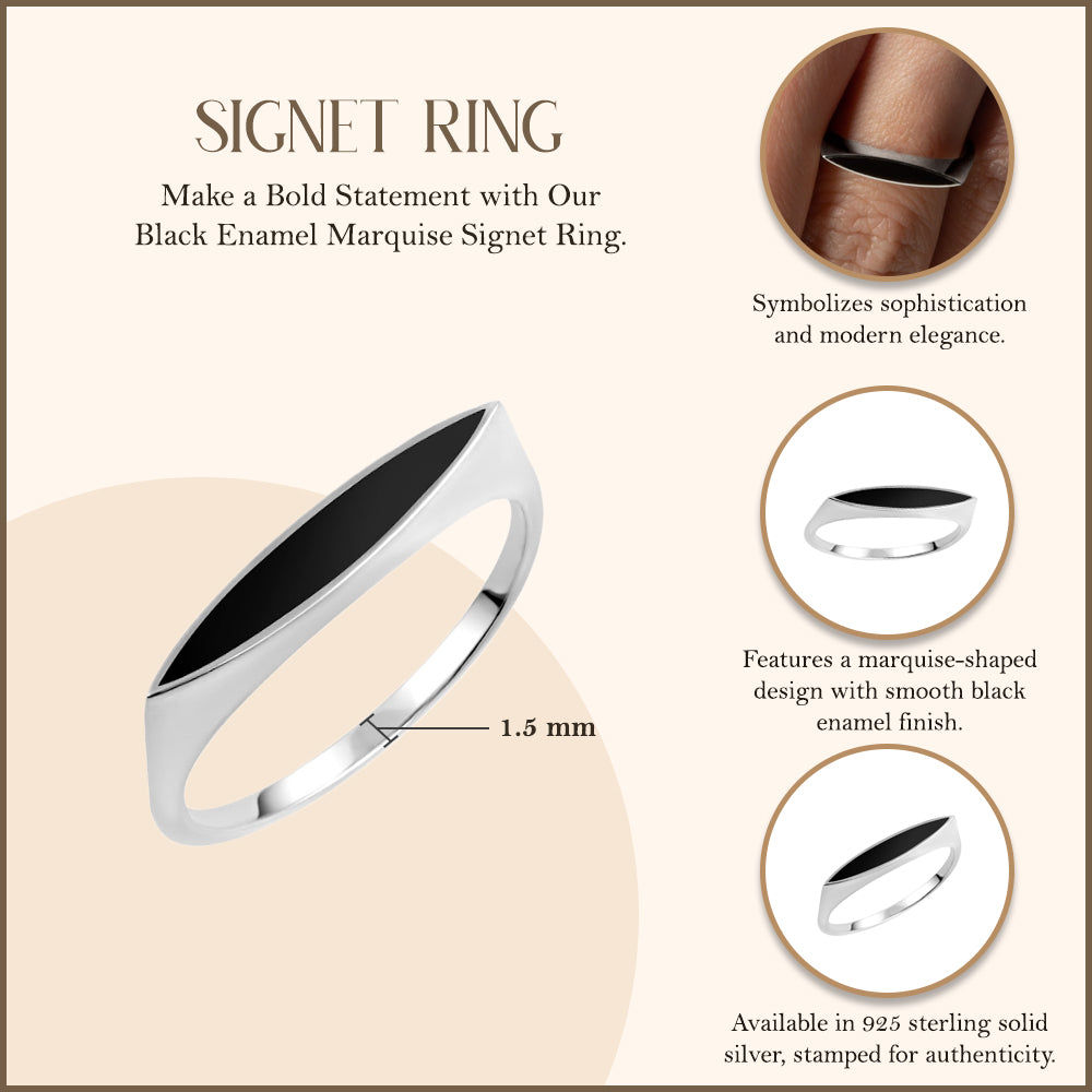 Sterling Silver Black Enamel Marquise Signet Ring, view 3