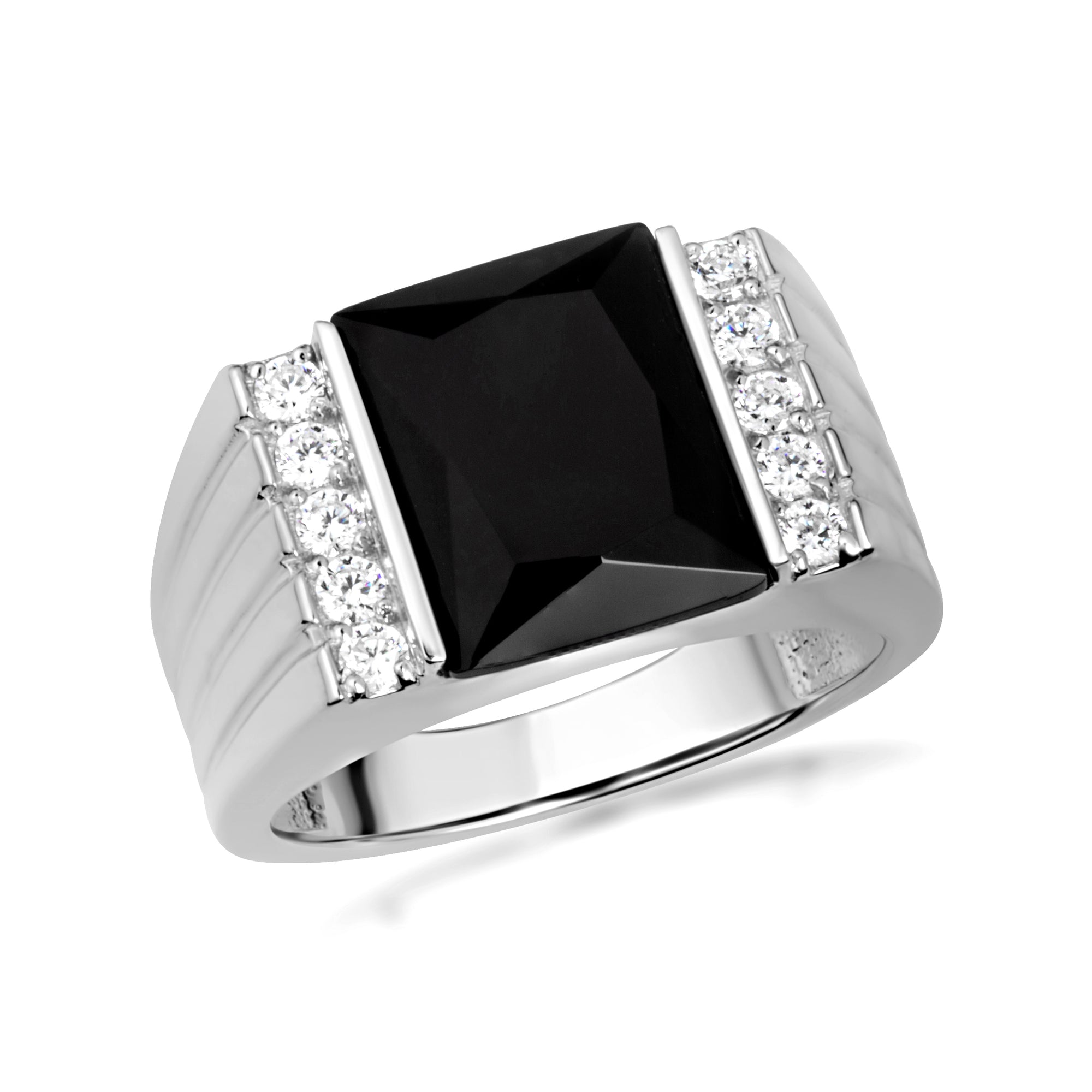 Sterling Silver Black Onyx Birthstone Cubic Zirconia Signet Ring