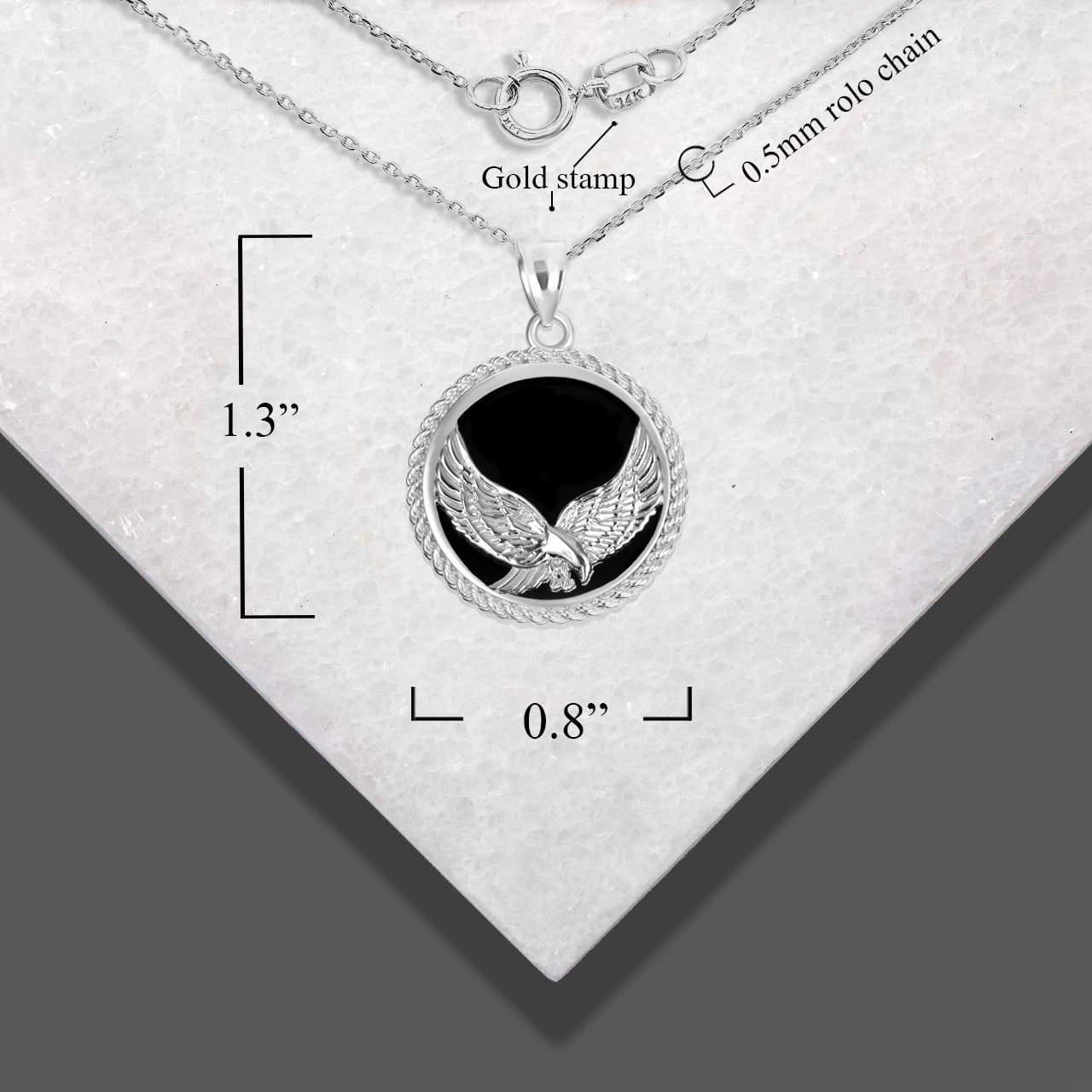 Sterling Silver Black Onyx Eagle Rope Medallion Pendant Necklace, view 3
