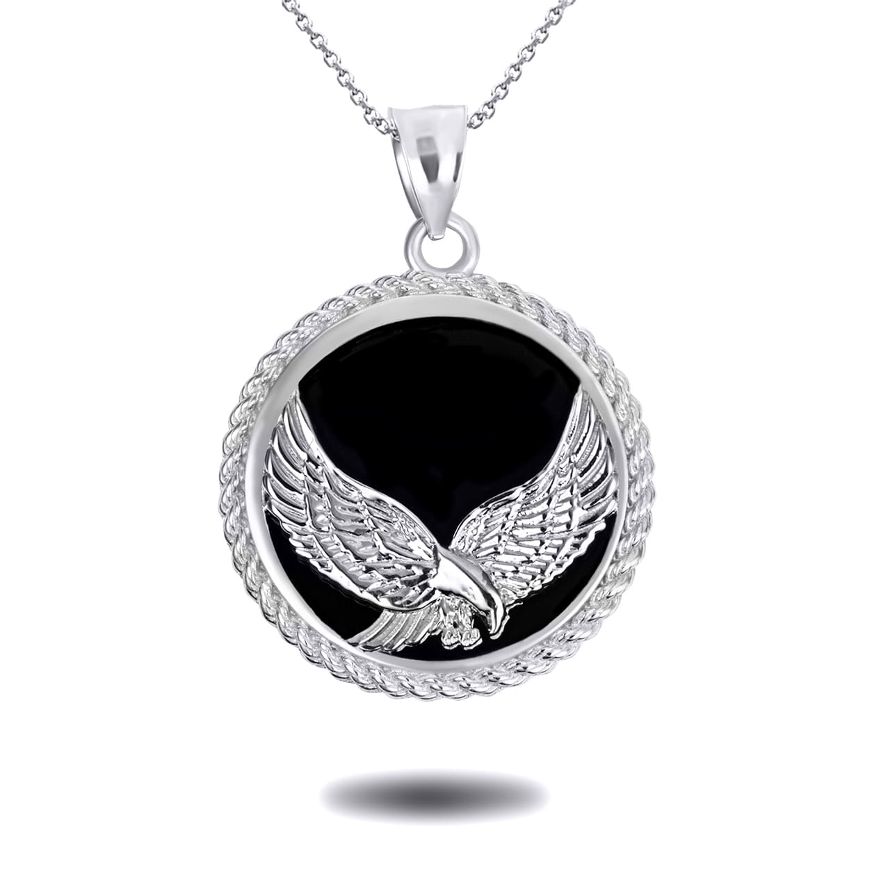 Sterling Silver Black Onyx Eagle Rope Medallion Pendant Necklace, view 4