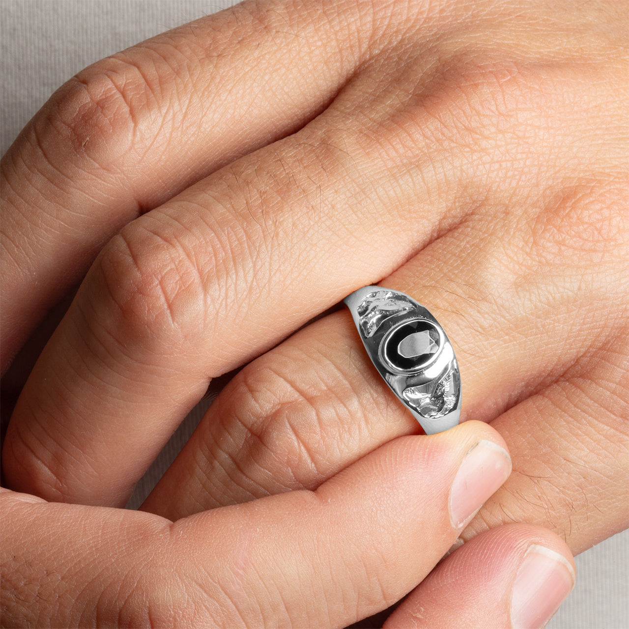Sterling Silver Black Onyx Gemstone Eagle Ring, view 2