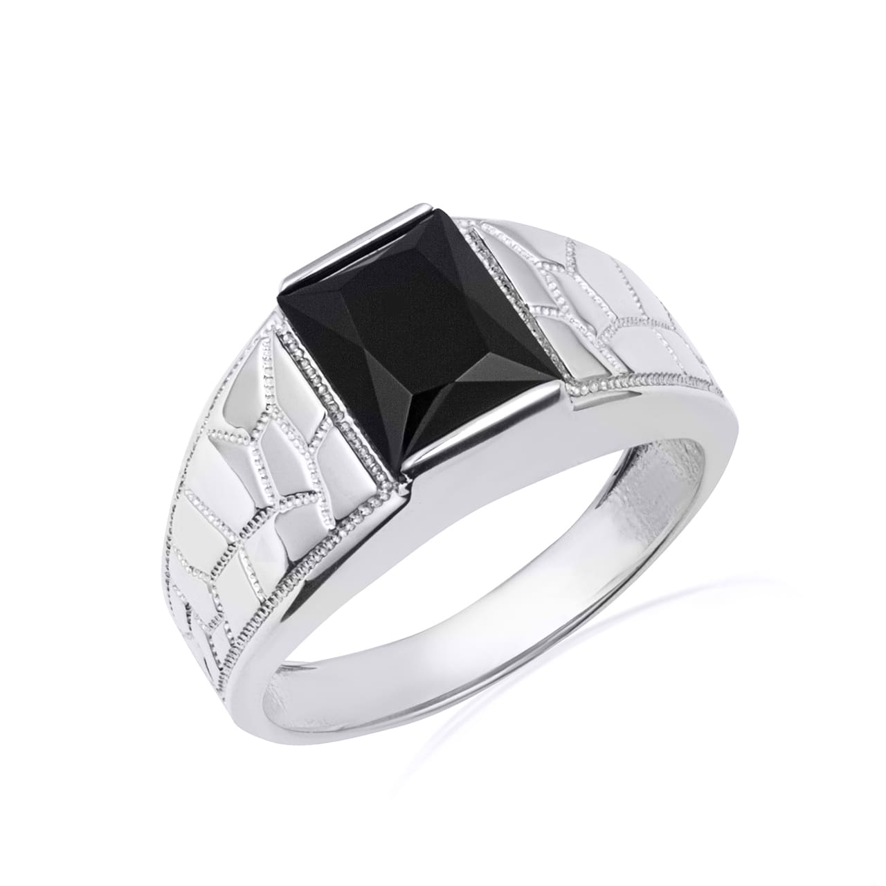Sterling Silver Black Onyx Gemstone Nugget Milgrain Signet Ring