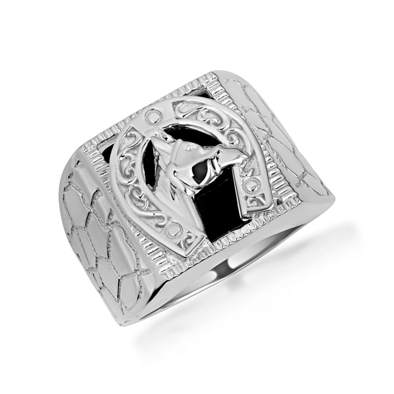 Sterling Silver Black Onyx Horseshoe Nugget Signet Ring