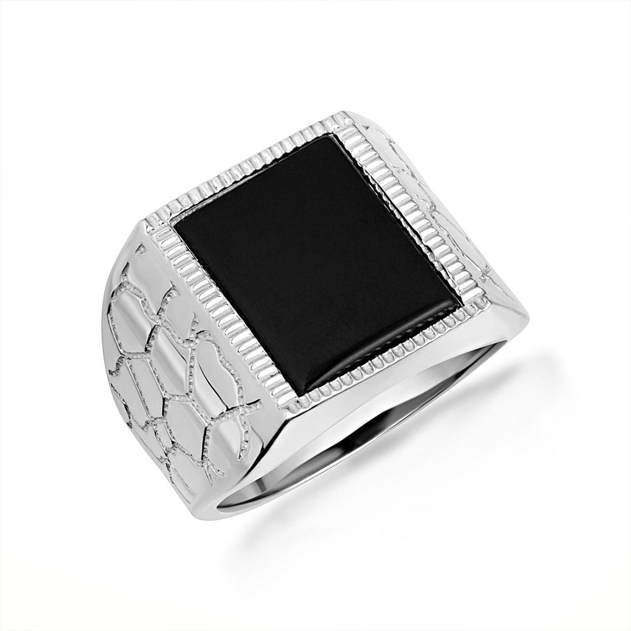 Sterling Silver Black Onyx Nugget Signet Ring