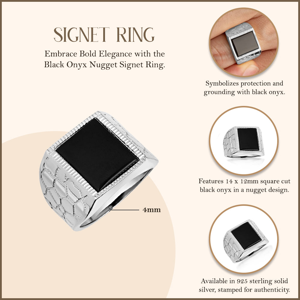 Sterling Silver Black Onyx Nugget Signet Ring, view 3