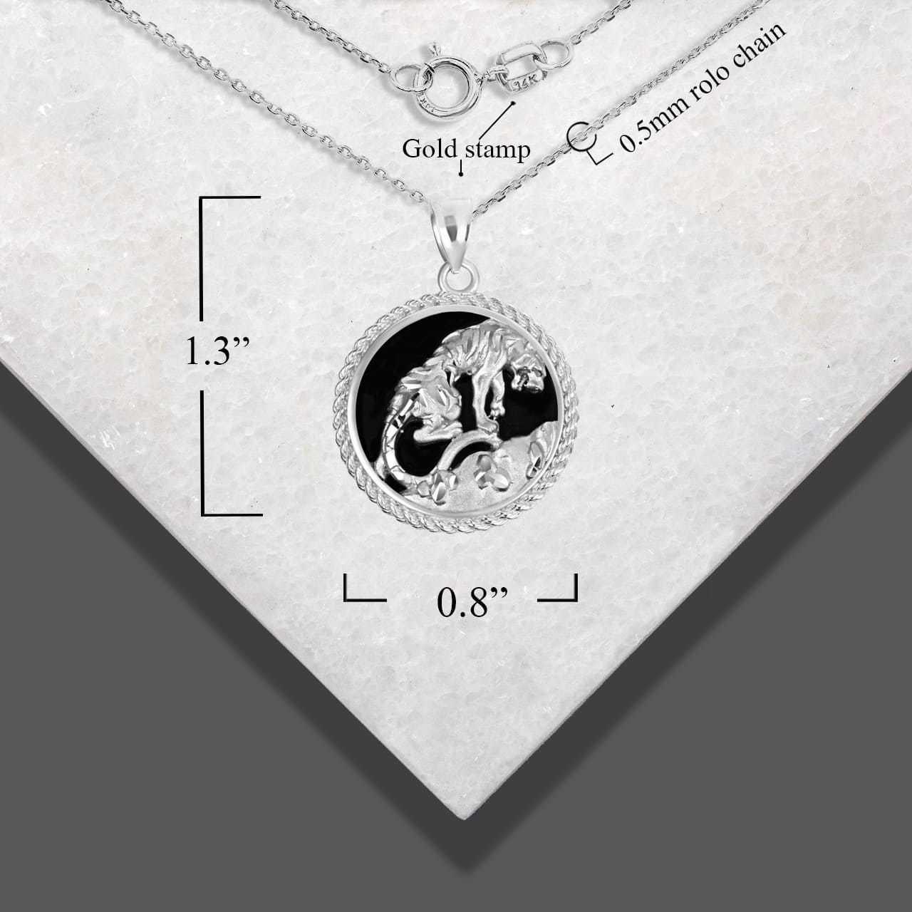 Sterling Silver Black Onyx Tiger Diamond Cut Rope Pendant Necklace, view 3