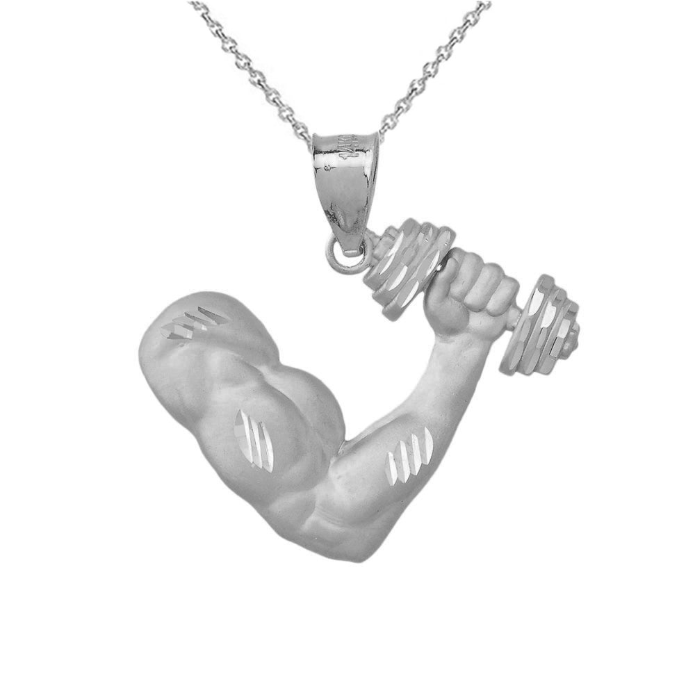 Sterling Silver Bodybuilder Gym Weightlifting Pendant Necklace