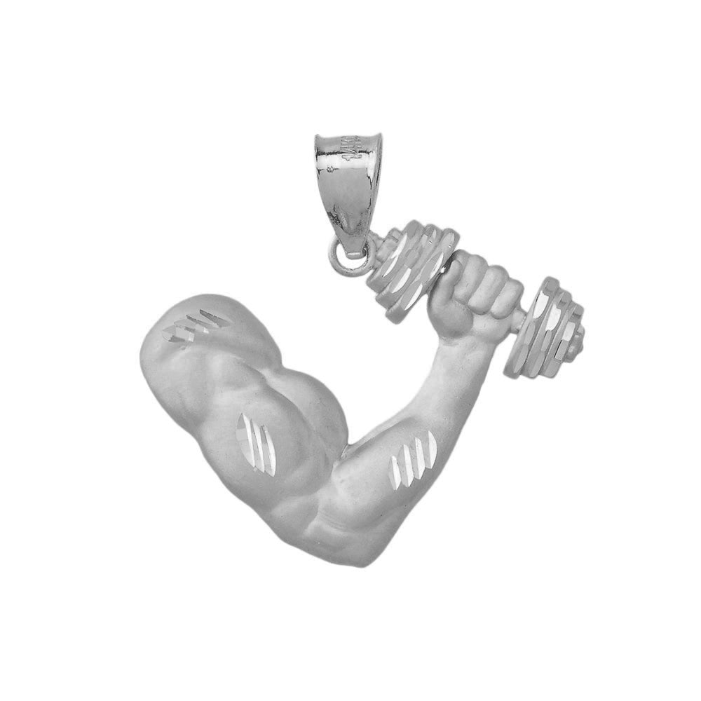 Sterling Silver Bodybuilder Gym Weightlifting Pendant Necklace, view 2