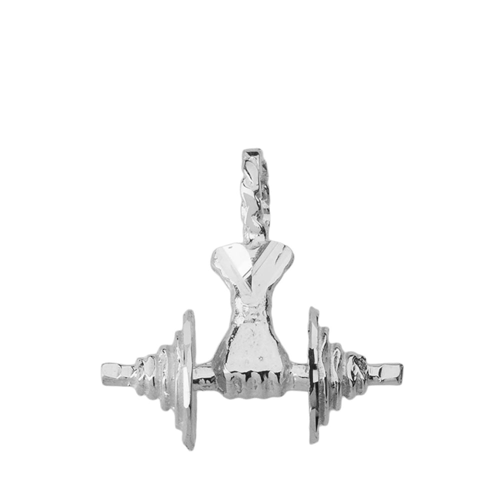 Sterling Silver Bodybuilding Lifting Barbell 3D Pendant Necklace, view 2