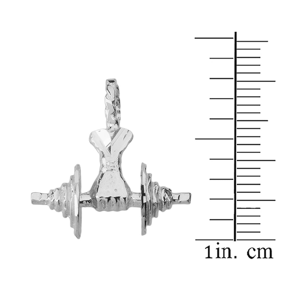 Sterling Silver Bodybuilding Lifting Barbell 3D Pendant Necklace, view 3