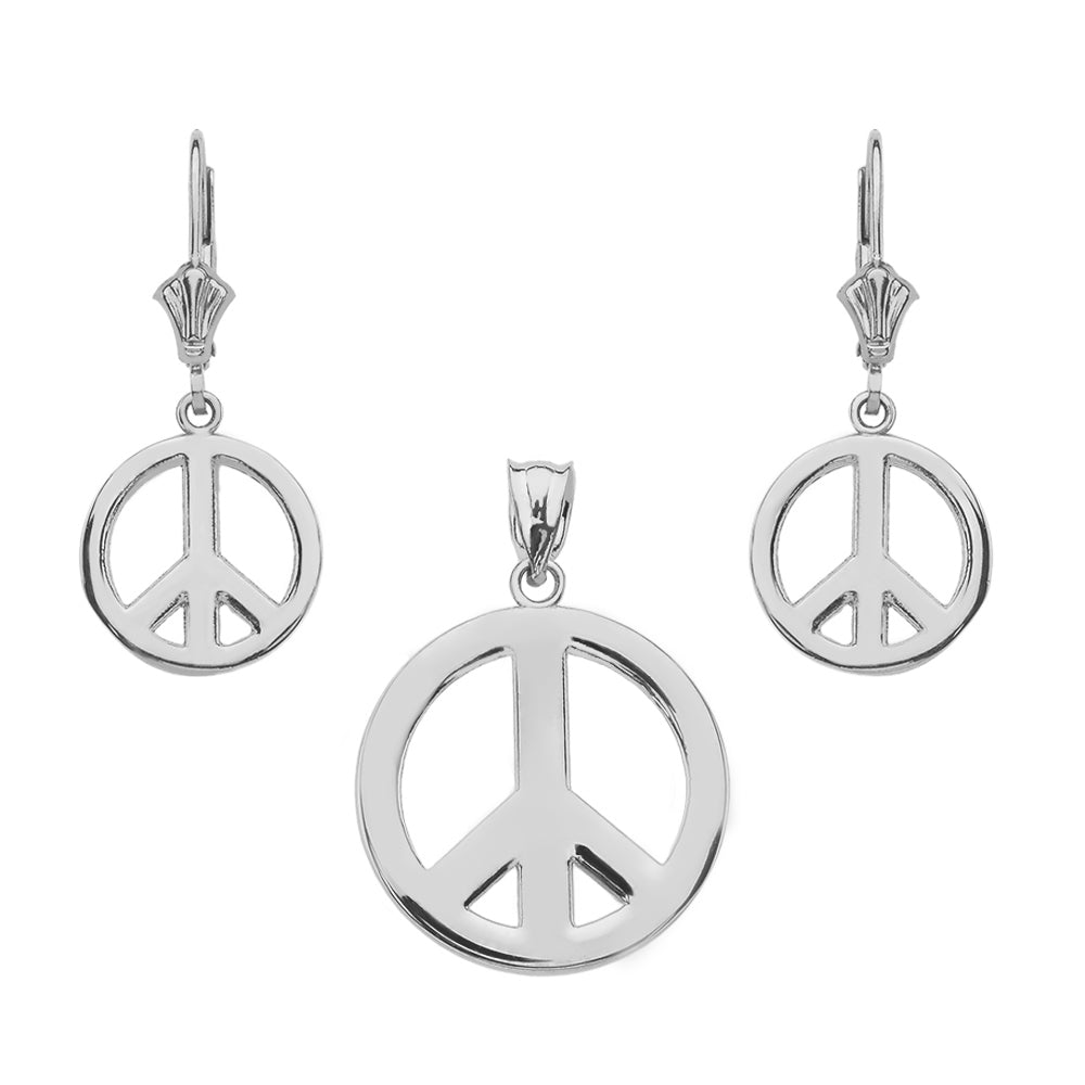 Sterling Silver Boho Peace Sign Necklace Earring Set, view 2