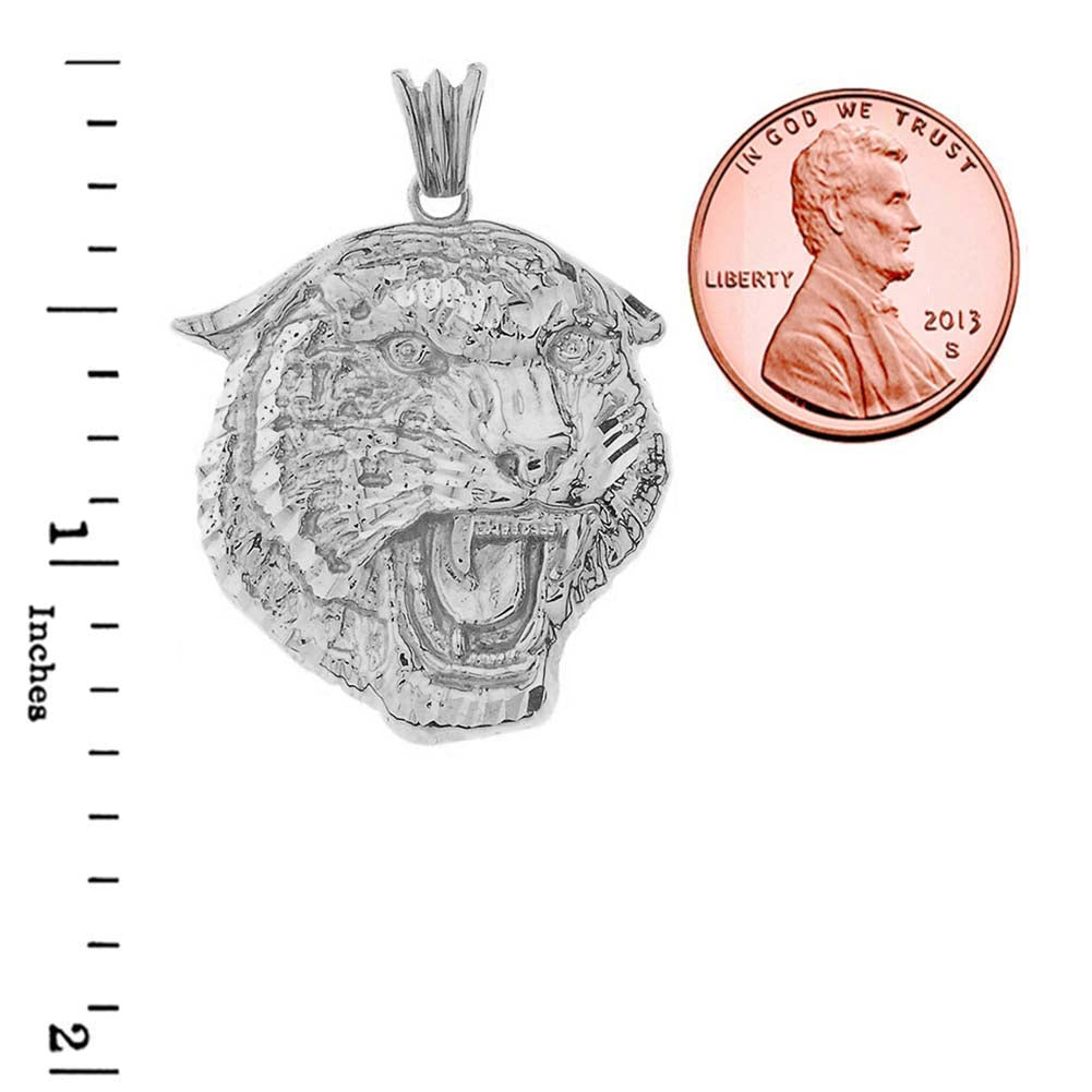 Sterling Silver Bold Jaguar Statement Pendant Necklace, view 3