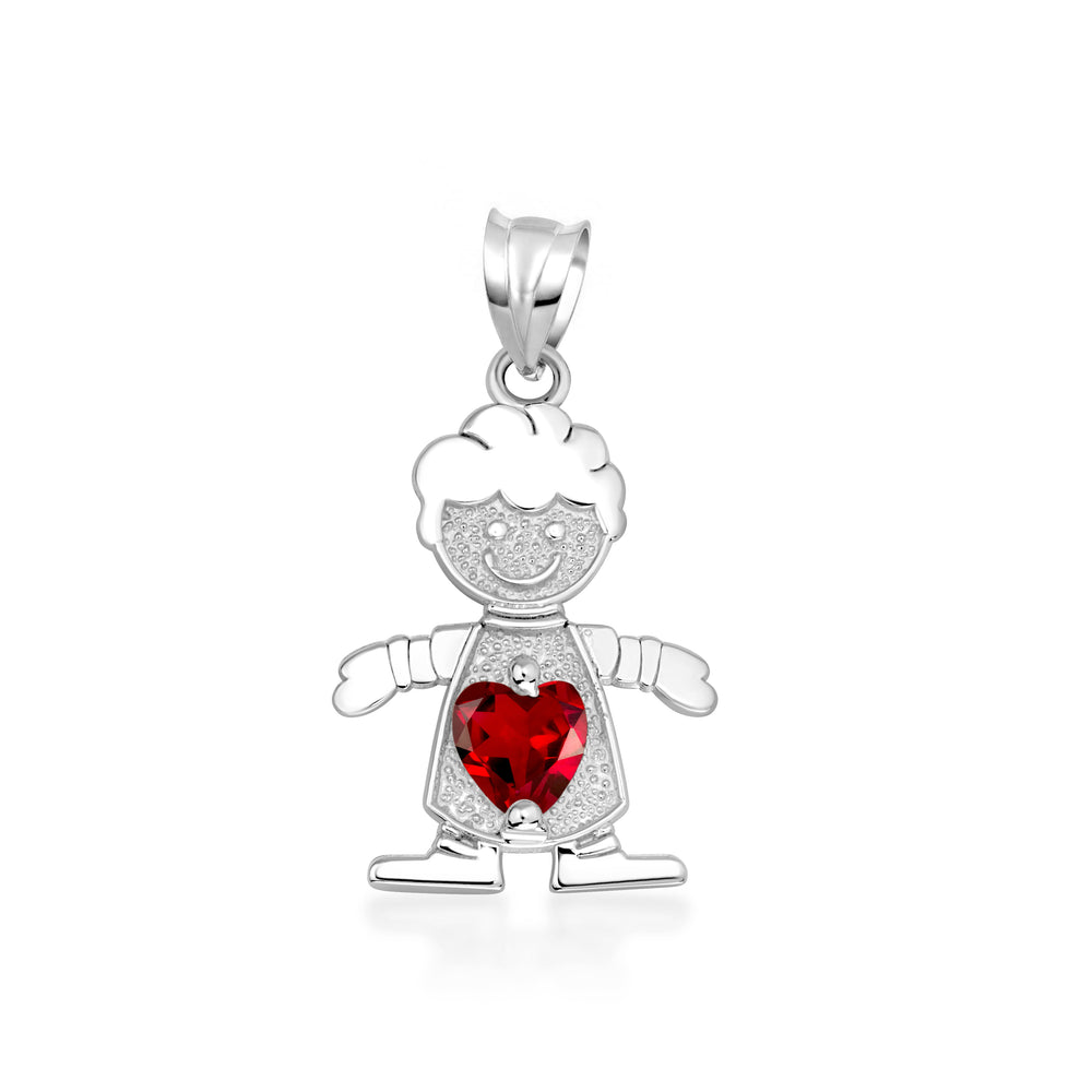 Sterling Silver Boy/Girl Heart Birthstone Necklace
