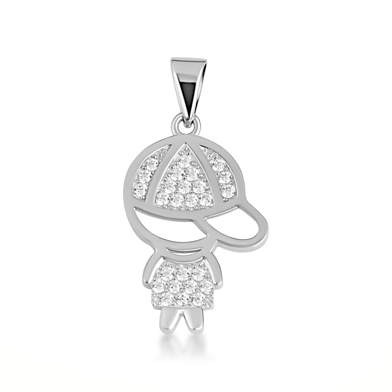 Sterling Silver Boy Silhouette Studded Pendant Necklace