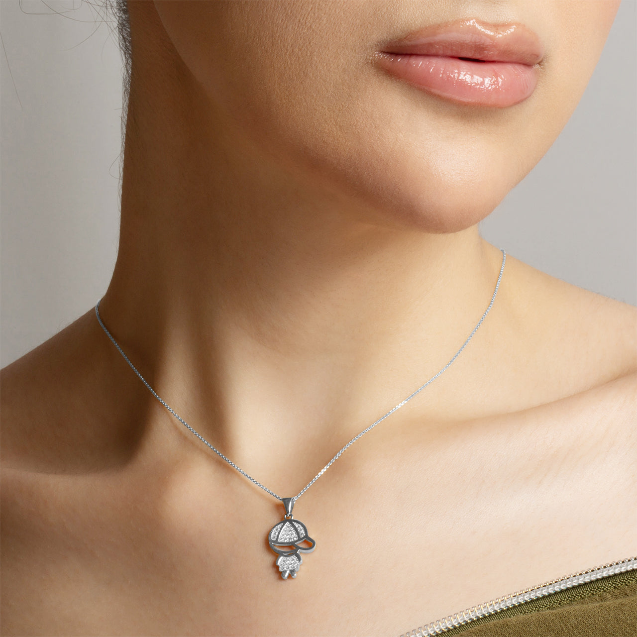 Sterling Silver Boy Silhouette Studded Pendant Necklace, view 2