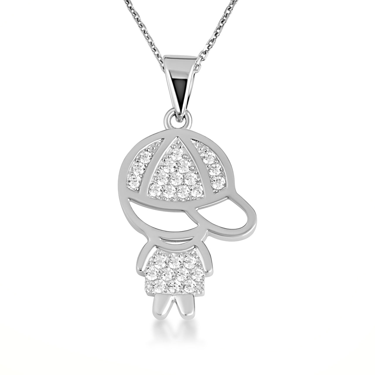 Sterling Silver Boy Silhouette Studded Pendant Necklace, view 4