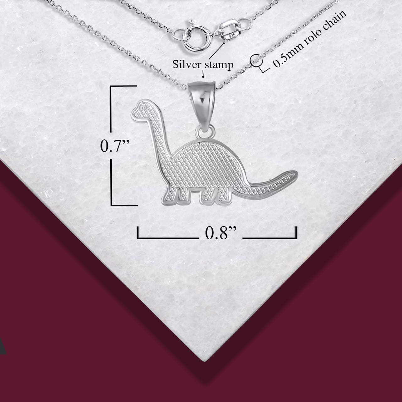 Sterling Silver Brachiosaurus Dinosaur Textured Pendant Necklace, view 3