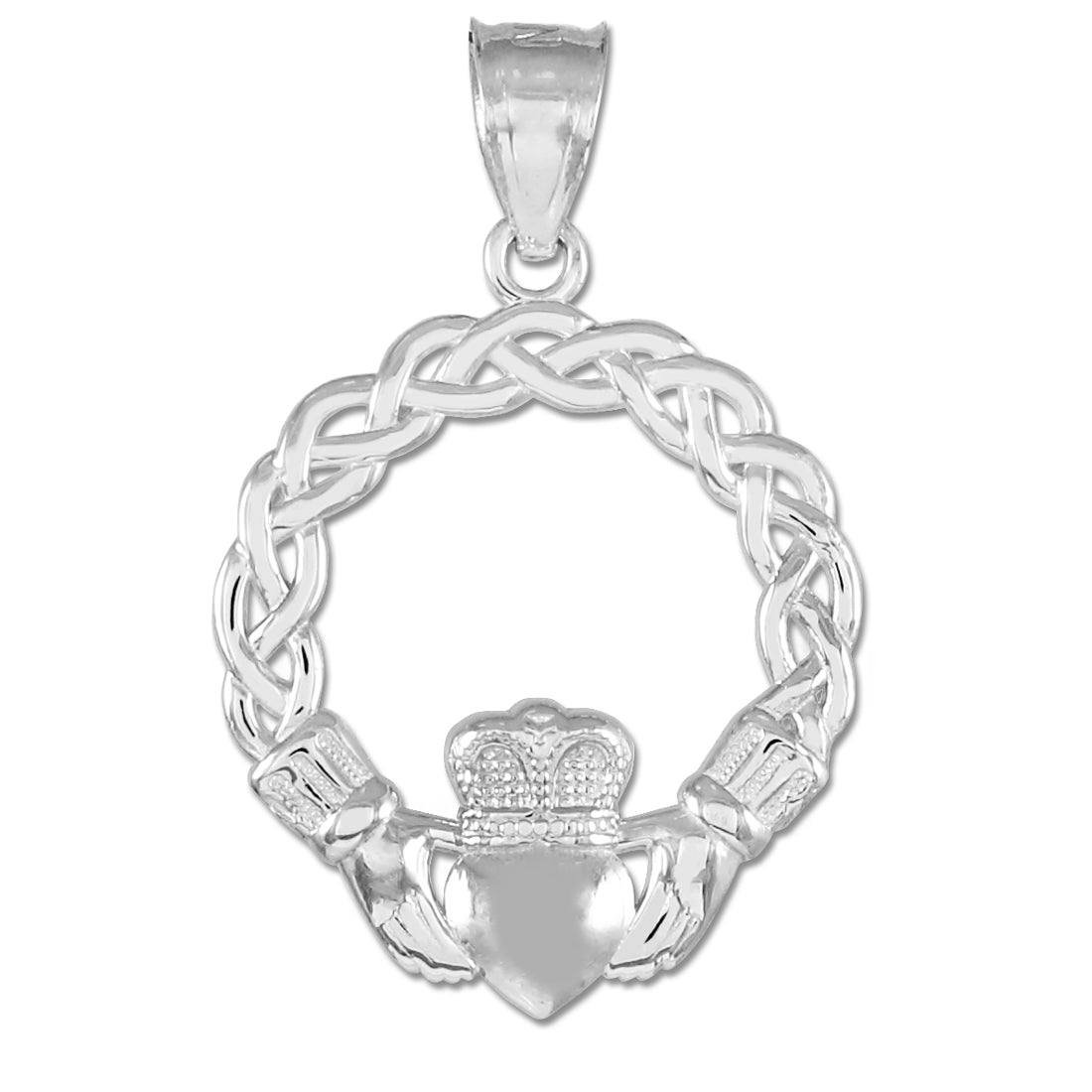 Sterling Silver Braided Claddagh Charm Pendant Necklace, view 2