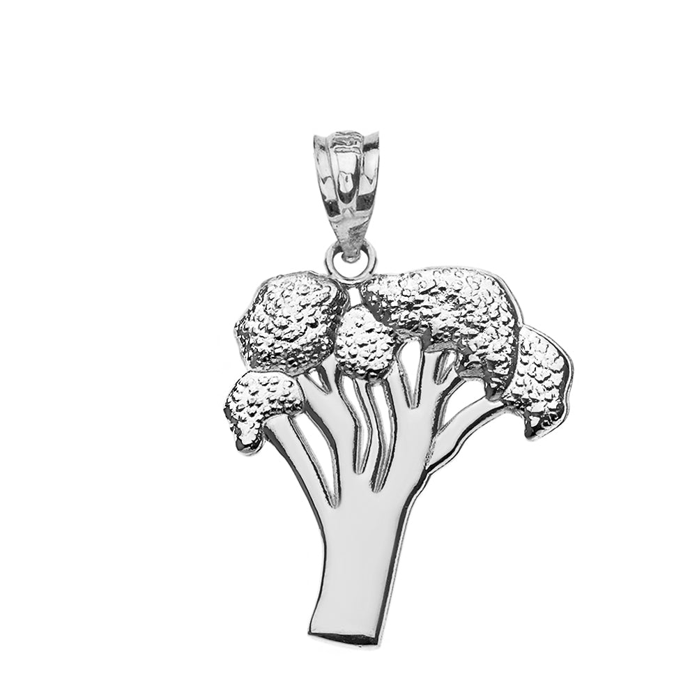 Sterling Silver Broccoli Vegetable Pendant Necklace, view 2