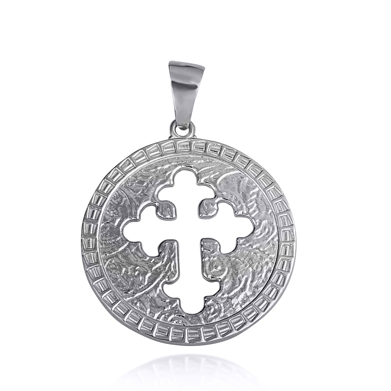 Sterling Silver Budded Cross Medallion Pendant Necklace