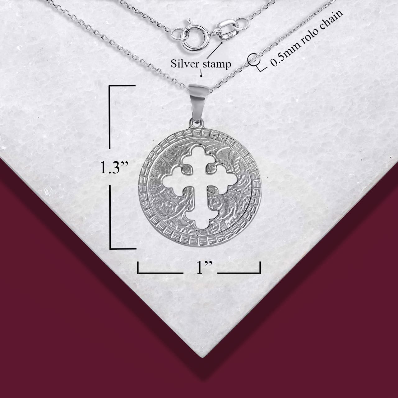 Sterling Silver Budded Cross Medallion Pendant Necklace, view 3