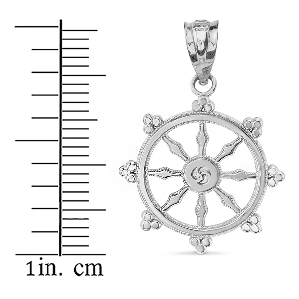 Sterling Silver Buddhism Dharmachakra Dharma Wheel Pendant Necklace, view 3