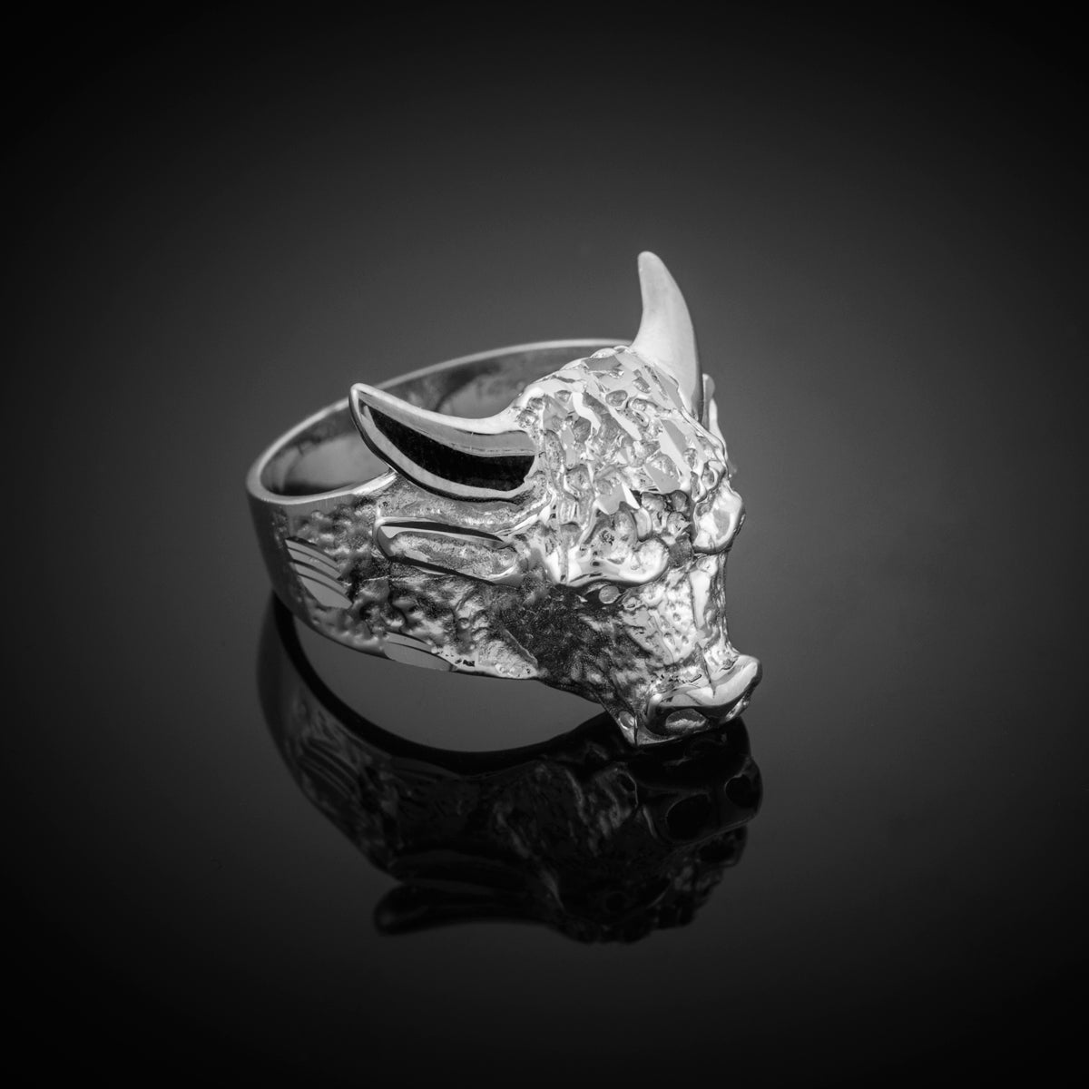 Sterling Silver Bull Taurus Ring (Large), view 2