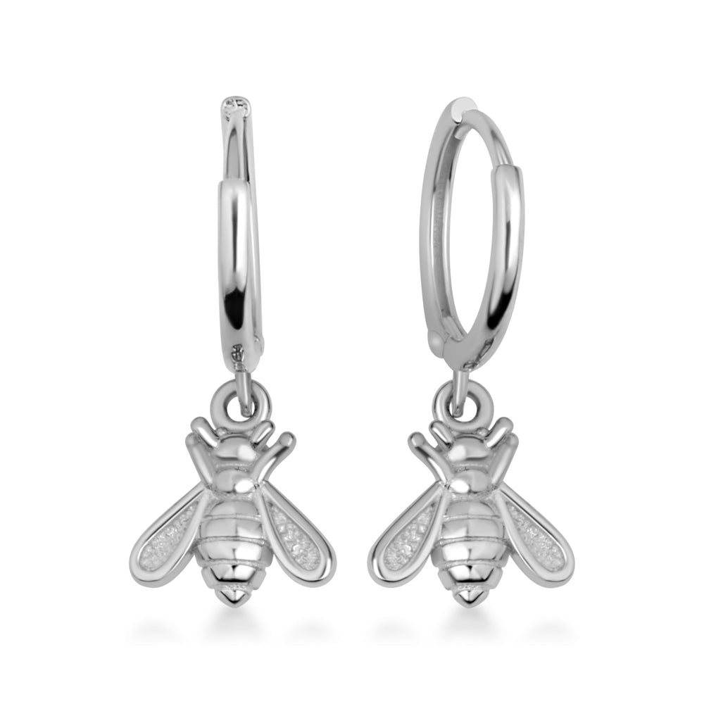 Sterling Silver Bumblebee Drop Huggie Hoop Earrings