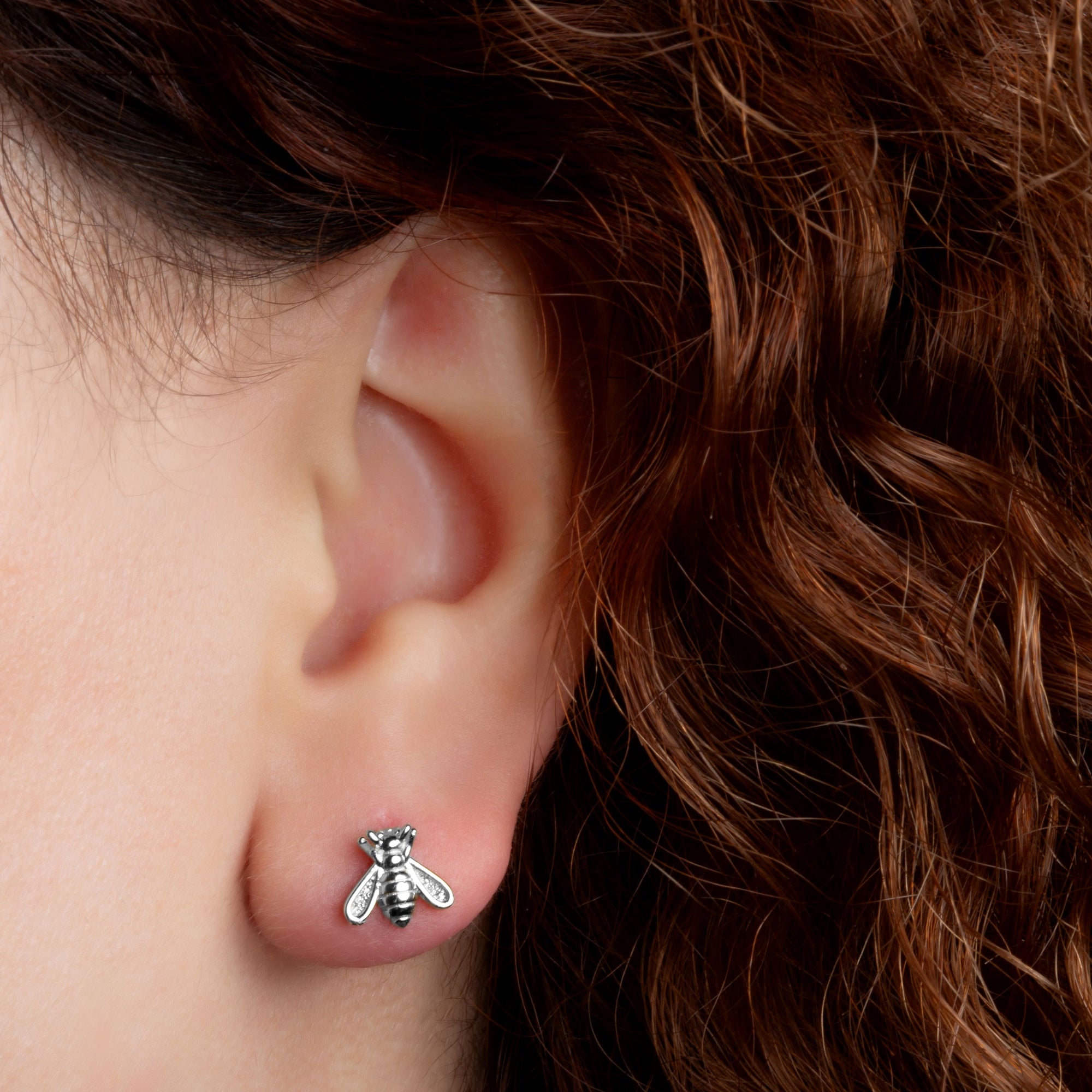 Sterling Silver Bumblebee Stud Earrings, view 2