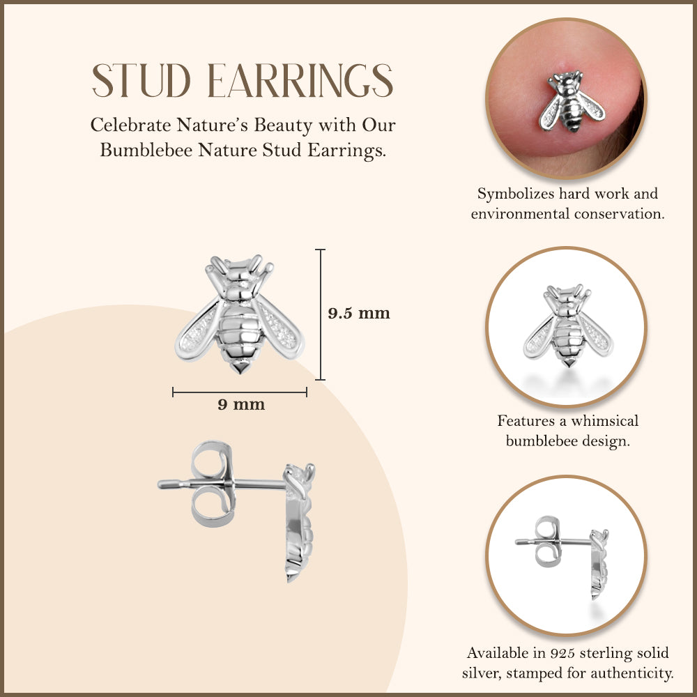 Sterling Silver Bumblebee Stud Earrings, view 3