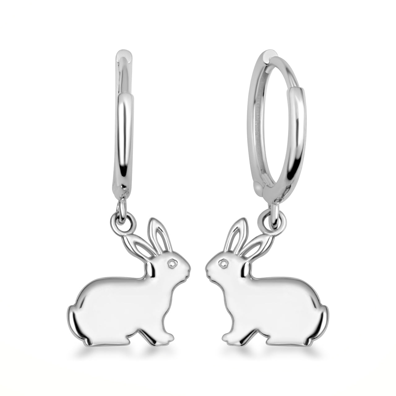 Sterling Silver Bunny Rabbit Drop Huggie Hoop Earrings